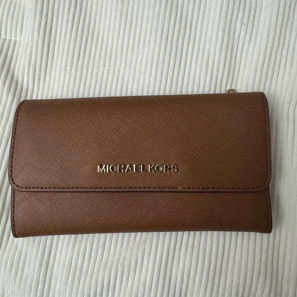 Michael Kors Cognac Saffiano Leather Clutch Wallet